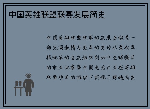 中国英雄联盟联赛发展简史